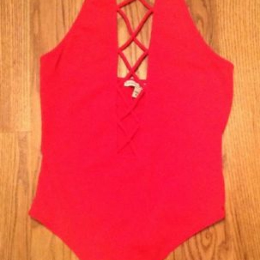 Express Large Thong Bodysuit Red Lace Up A114 - Picture 4 of 7